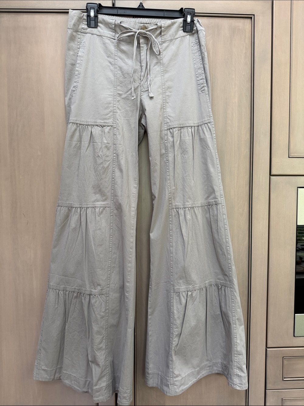XCVI Light Taupe Tiered Wide-Leg Drawstring Pants